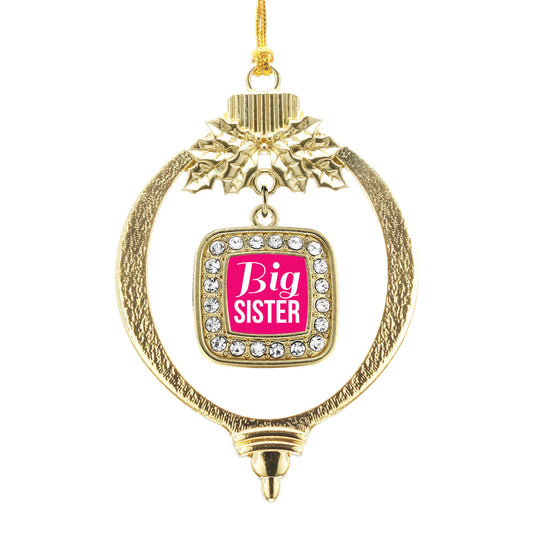 Gold Big Sister Square Charm Holiday Ornament