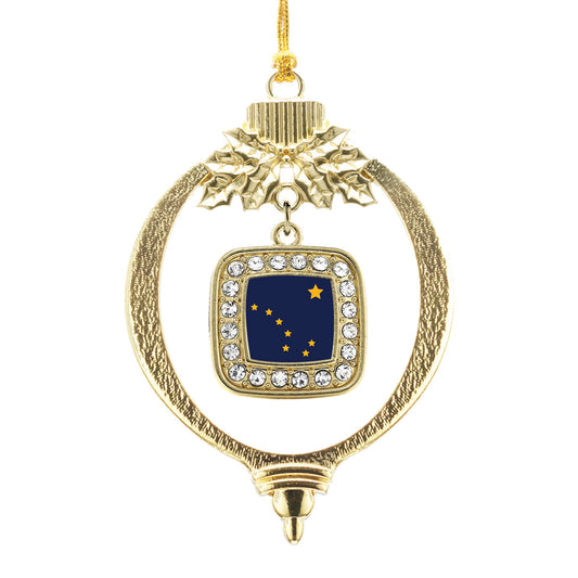 Gold Alaska Flag Square Charm Holiday Ornament