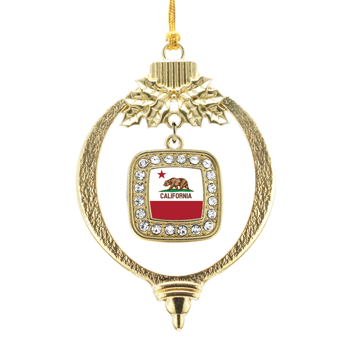 Gold California Flag Square Charm Holiday Ornament