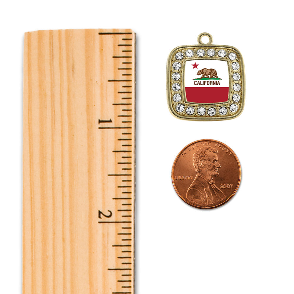 Gold California Flag Square Charm Snowman Ornament