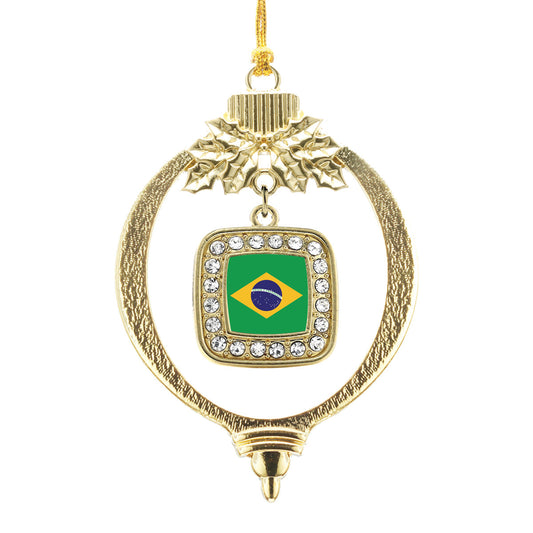 Gold Brazilian Flag Square Charm Holiday Ornament