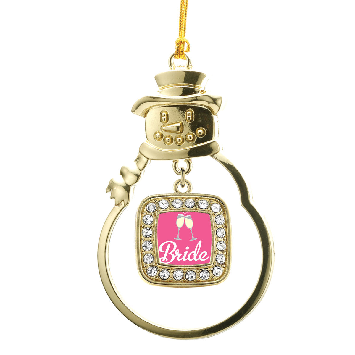 Gold Bride To Be Square Charm Snowman Ornament