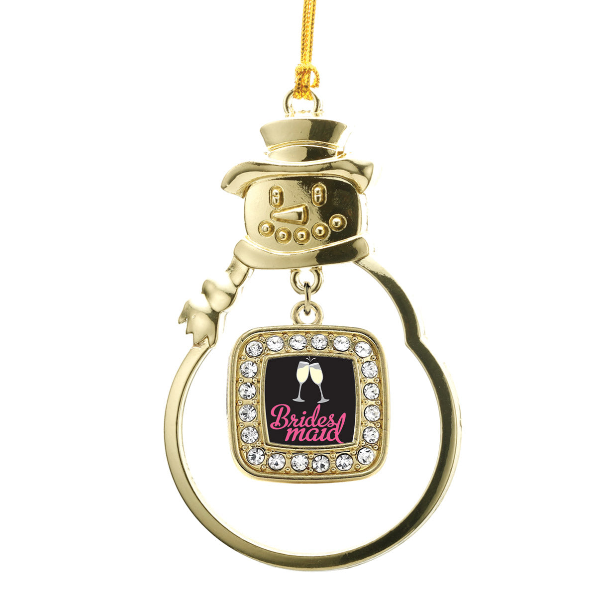 Gold Bridesmaid Square Charm Snowman Ornament