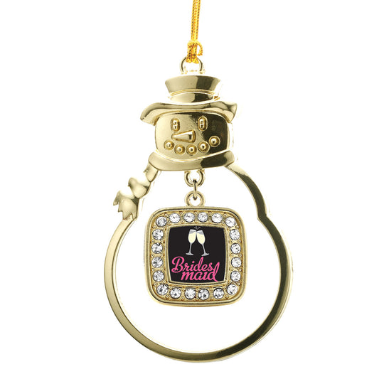 Gold Bridesmaid Square Charm Snowman Ornament