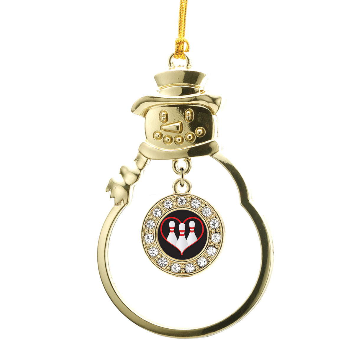 Gold I Heart Bowling Circle Charm Snowman Ornament