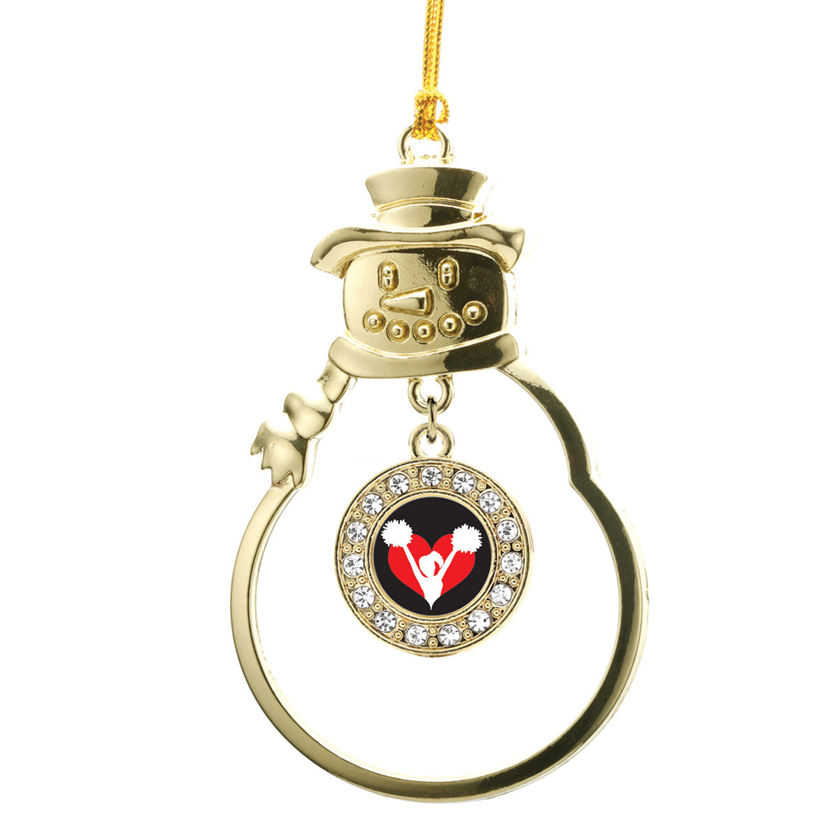 Gold I Heart Cheering Circle Charm Snowman Ornament