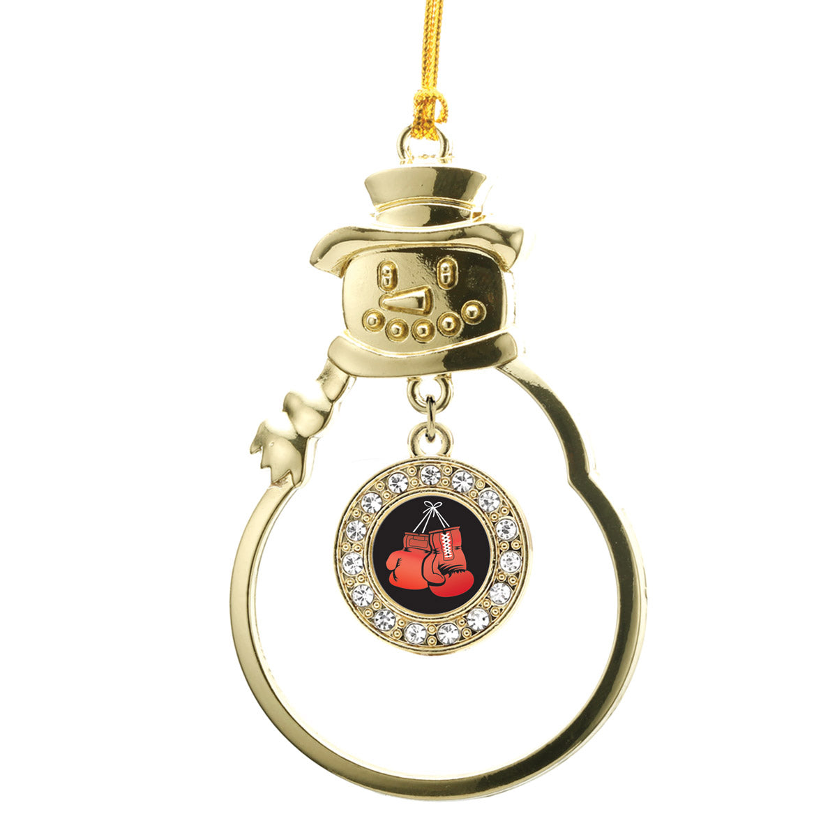 Gold I Love Boxing Circle Charm Snowman Ornament