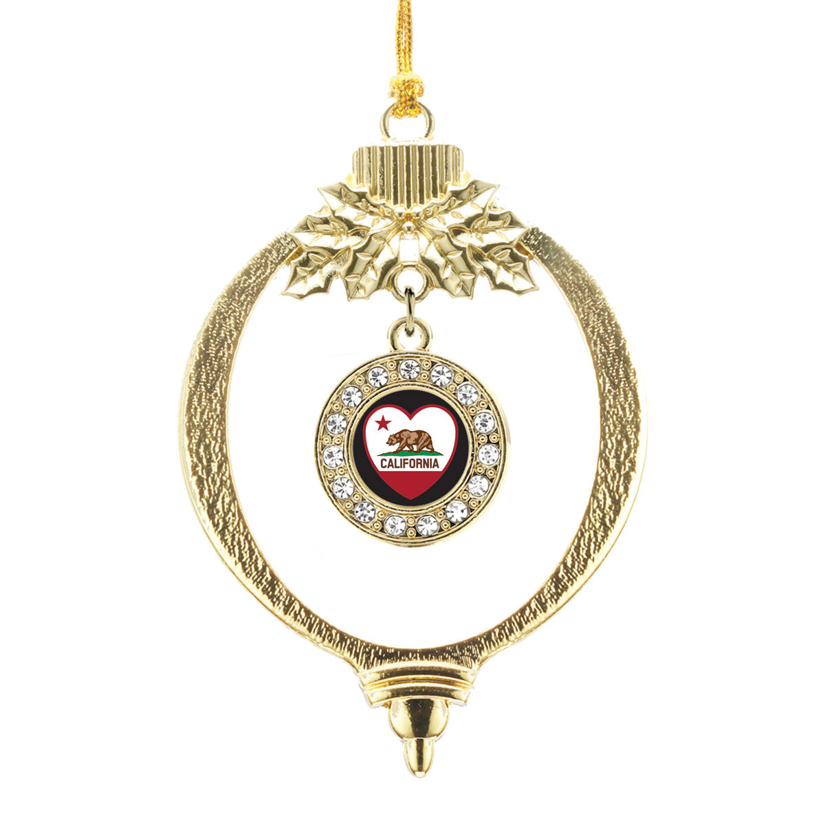 Gold California Heart Flag Circle Charm Holiday Ornament