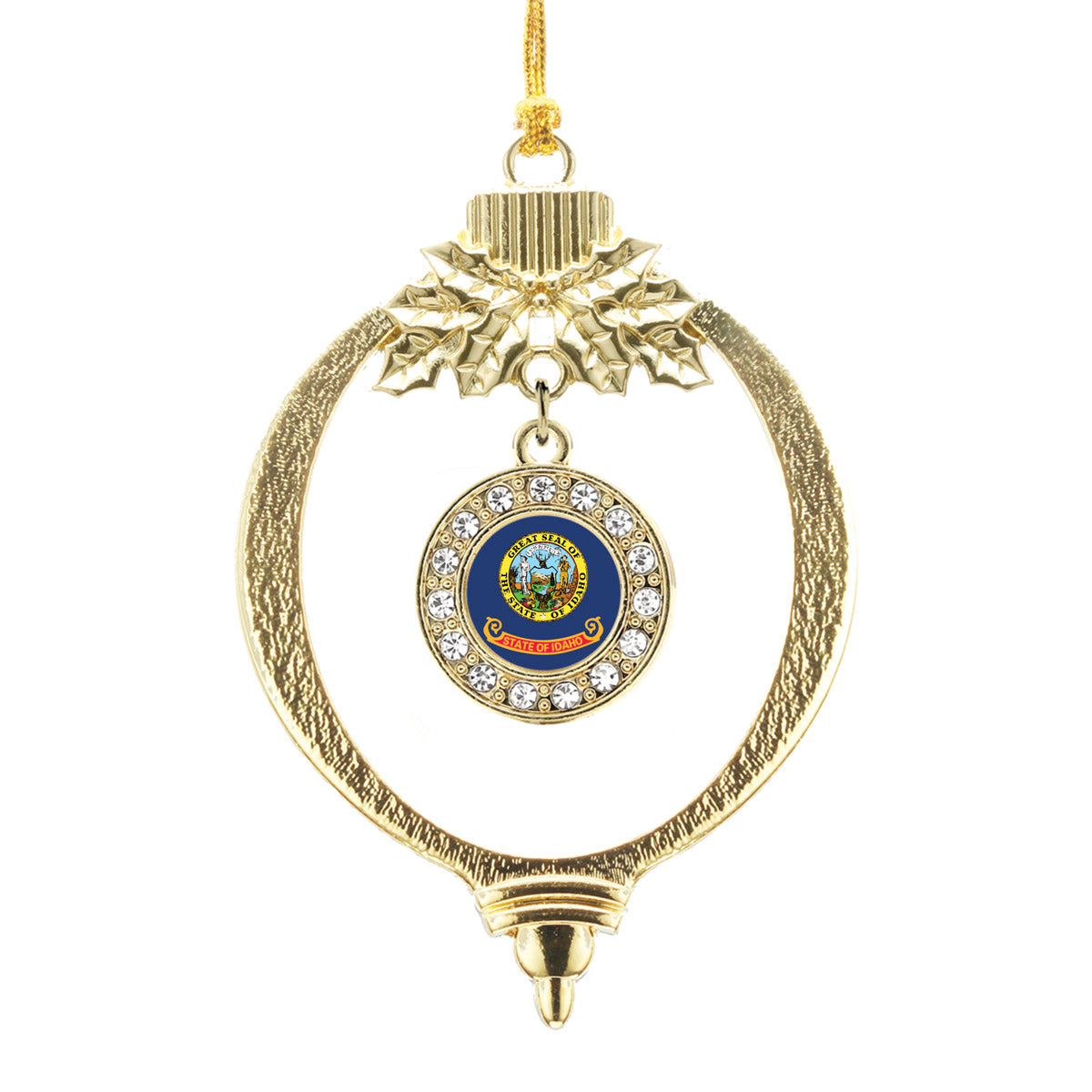 Gold Idaho Flag Circle Charm Holiday Ornament