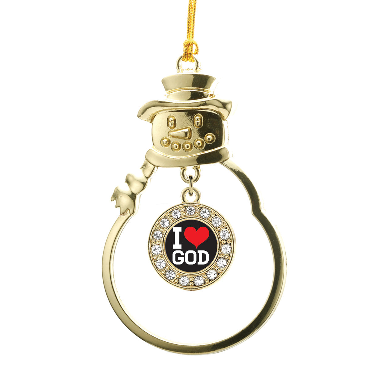 Gold I Love God Circle Charm Snowman Ornament