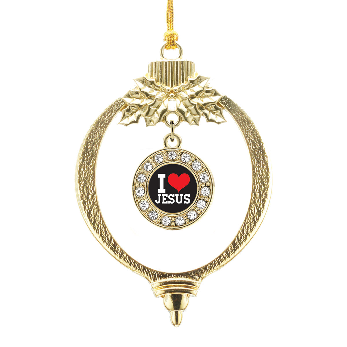 Gold I Love Jesus Circle Charm Holiday Ornament