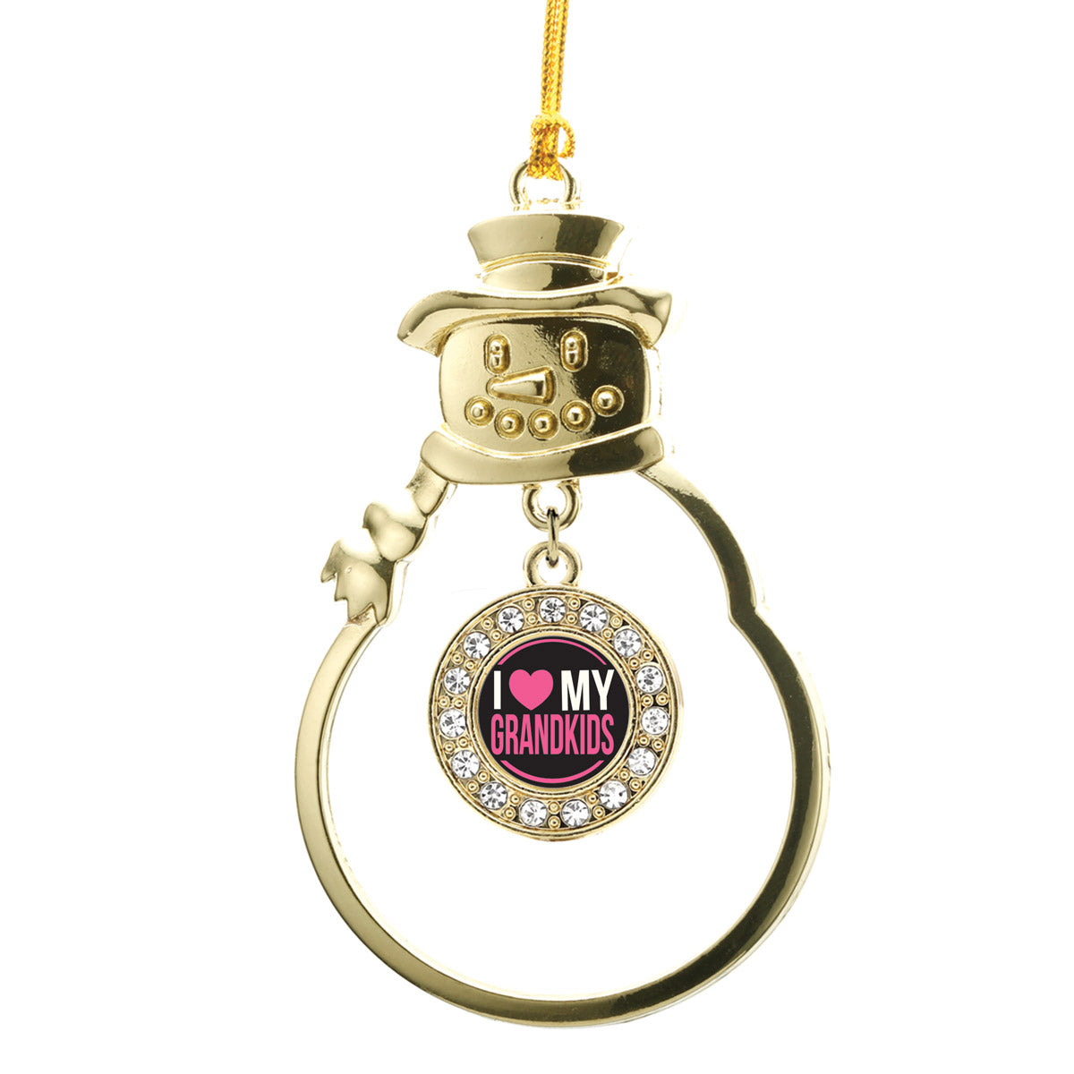 Gold I Love My Grandkids Circle Charm Snowman Ornament
