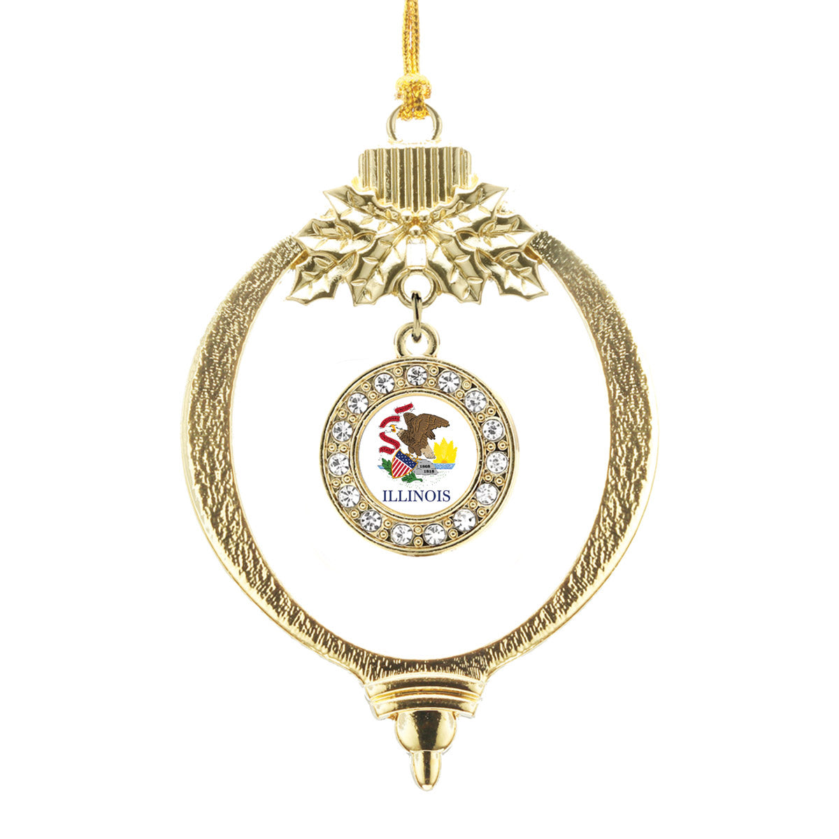 Gold Illinois Flag Circle Charm Holiday Ornament