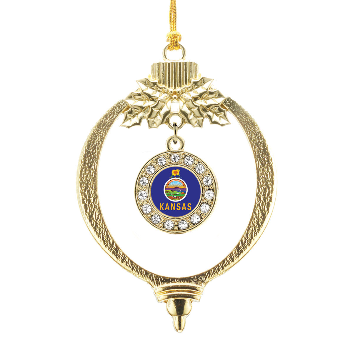 Gold Kansas Flag Circle Charm Holiday Ornament