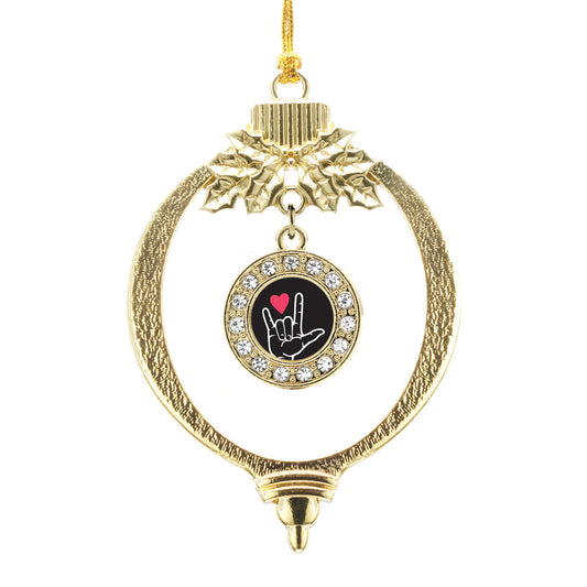 Gold I Love You Sign Language Interpreter Circle Charm Holiday Ornament