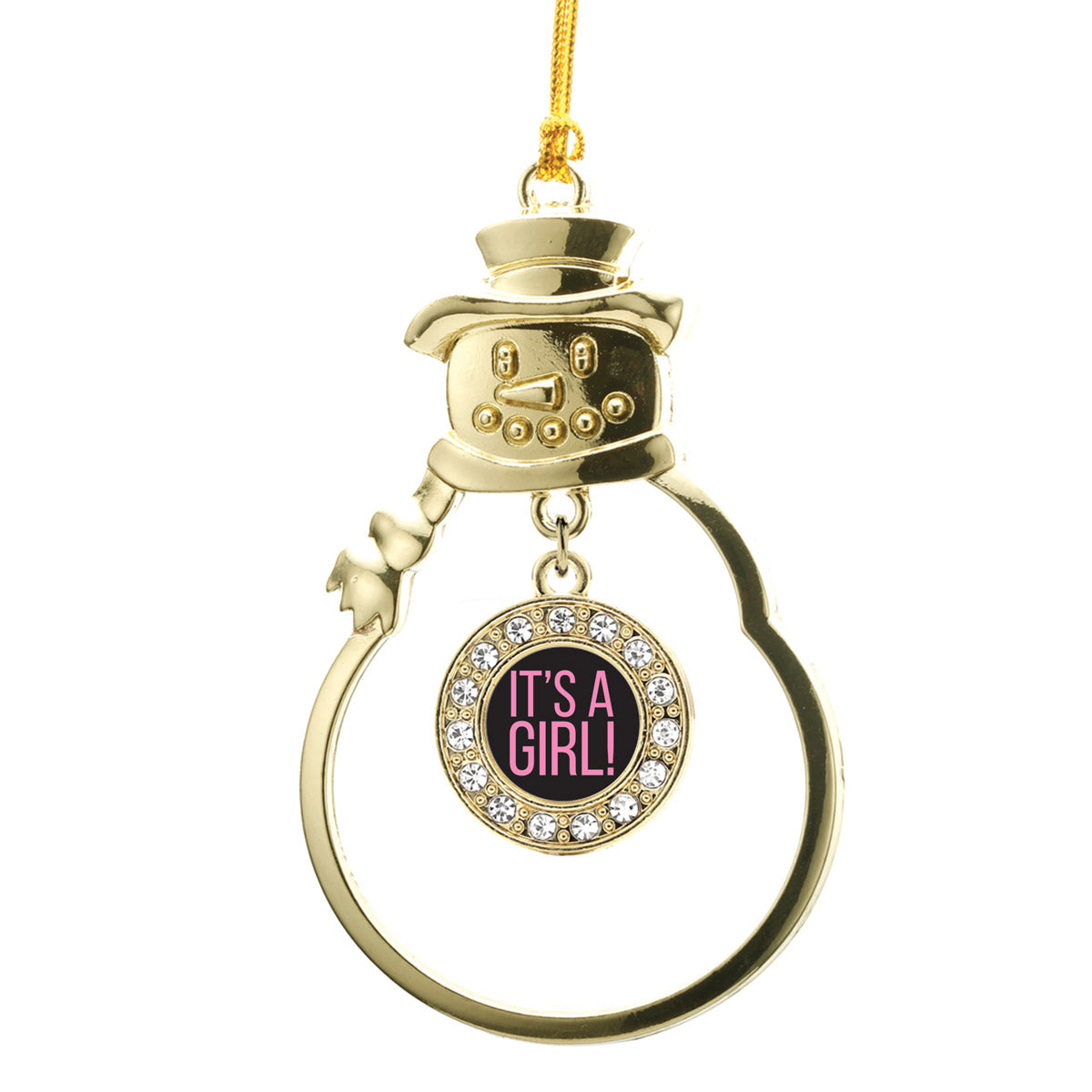 Gold It's A Girl Circle Charm Snowman Ornament