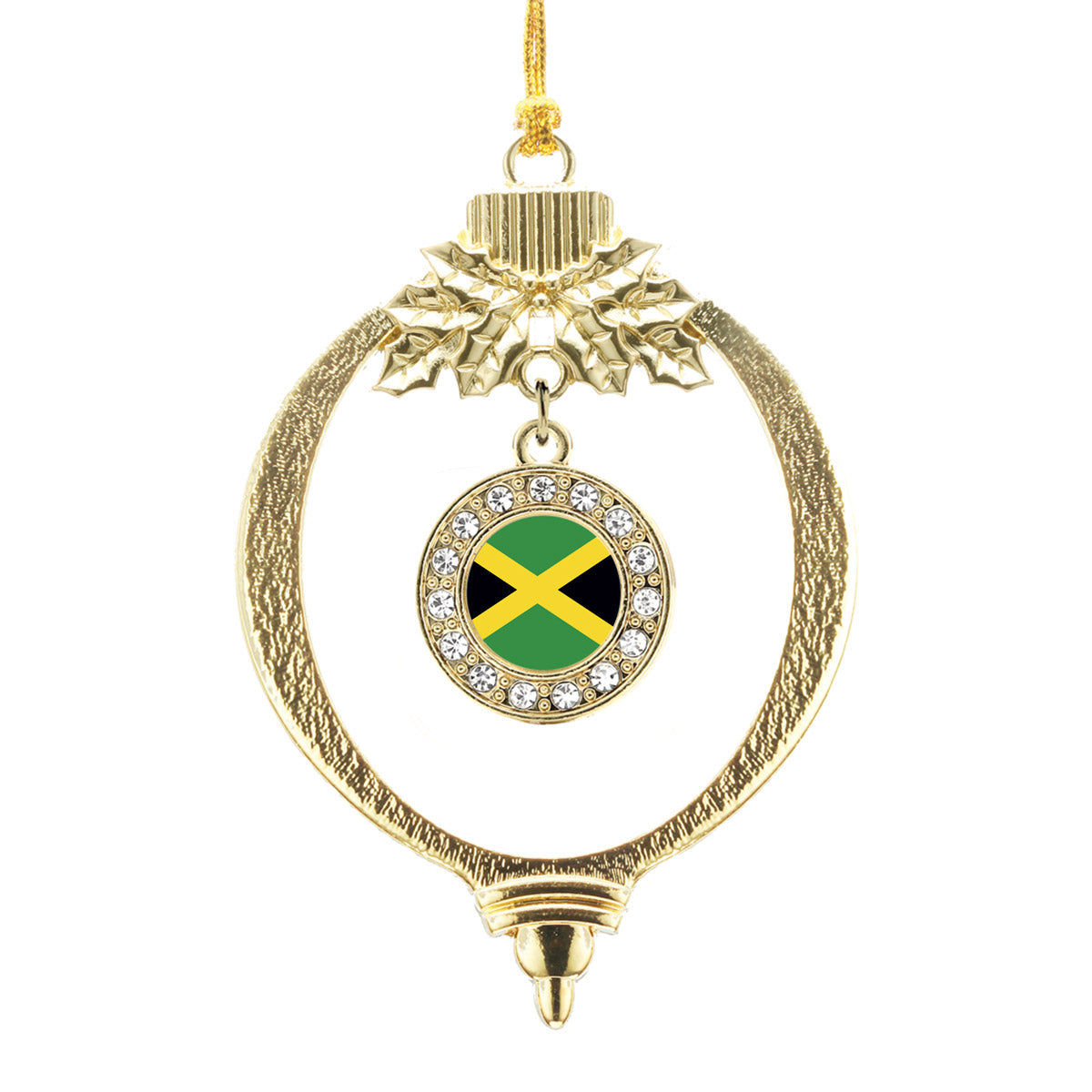 Gold Jamaican Flag Circle Charm Holiday Ornament