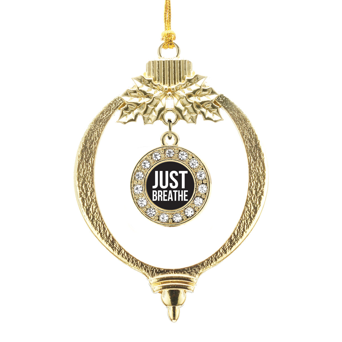 Gold Just Breathe Black Circle Charm Holiday Ornament