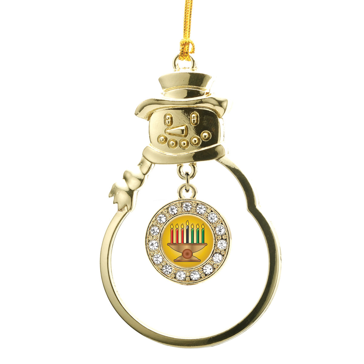 Gold Kwanzaa Circle Charm Snowman Ornament