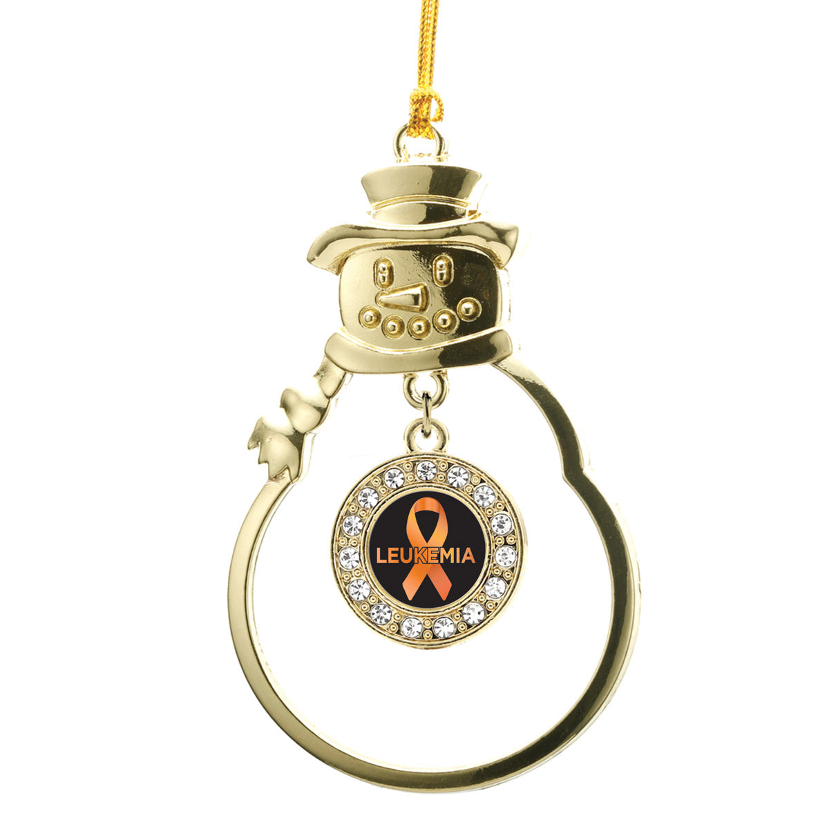 Gold Leukemia Support Circle Charm Snowman Ornament