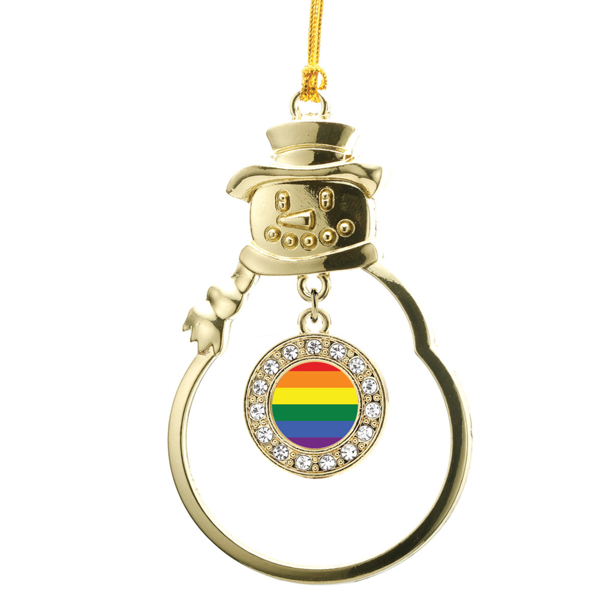 Gold LGBT Pride Circle Charm Snowman Ornament