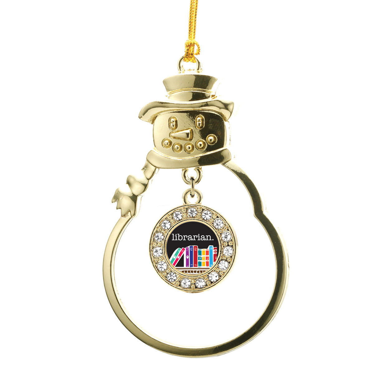 Gold Librarian Circle Charm Snowman Ornament