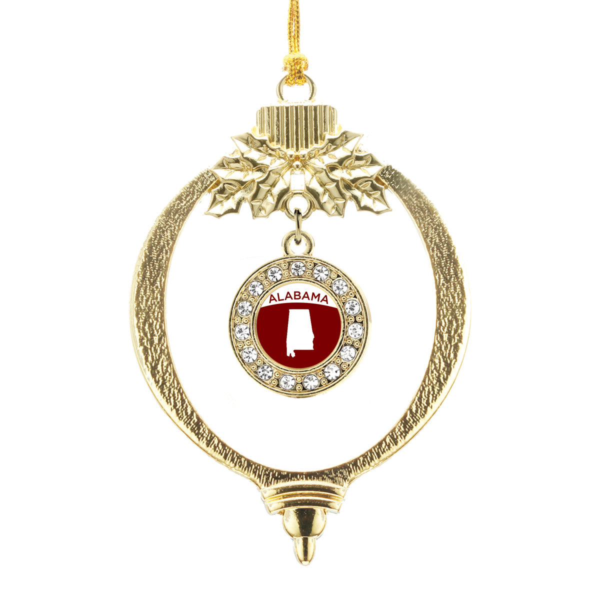 Gold Alabama Outline Circle Charm Holiday Ornament