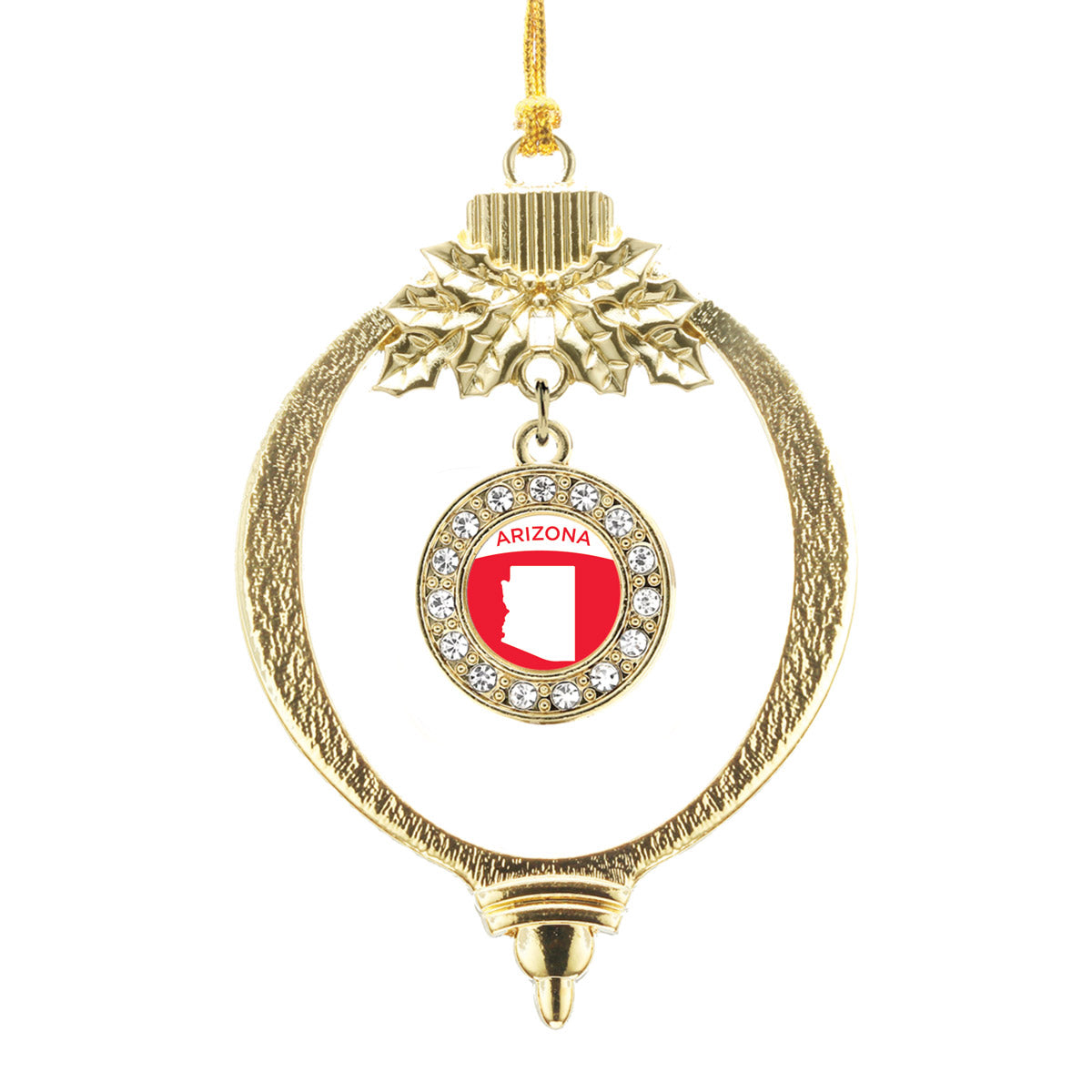 Gold Arizona Outline Circle Charm Holiday Ornament