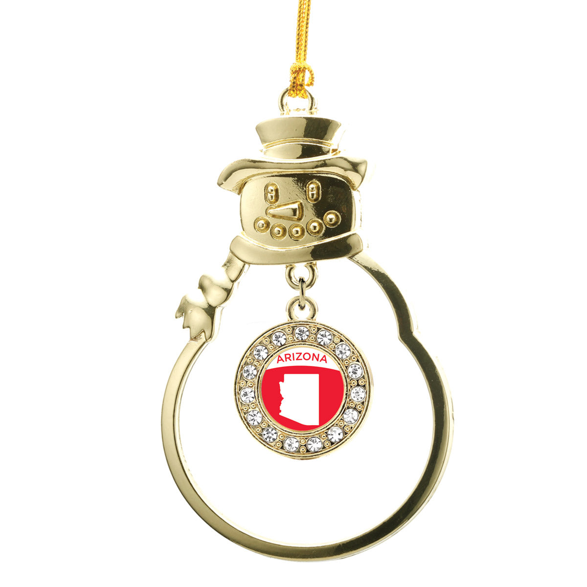 Gold Arizona Outline Circle Charm Snowman Ornament
