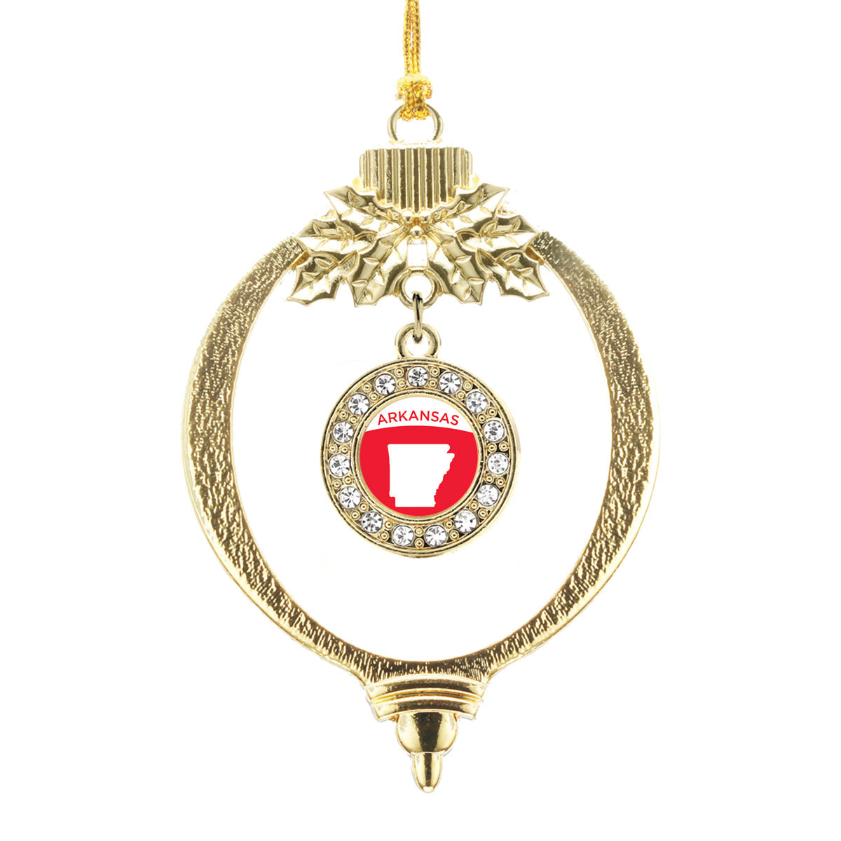 Gold Arkansas Outline Circle Charm Holiday Ornament