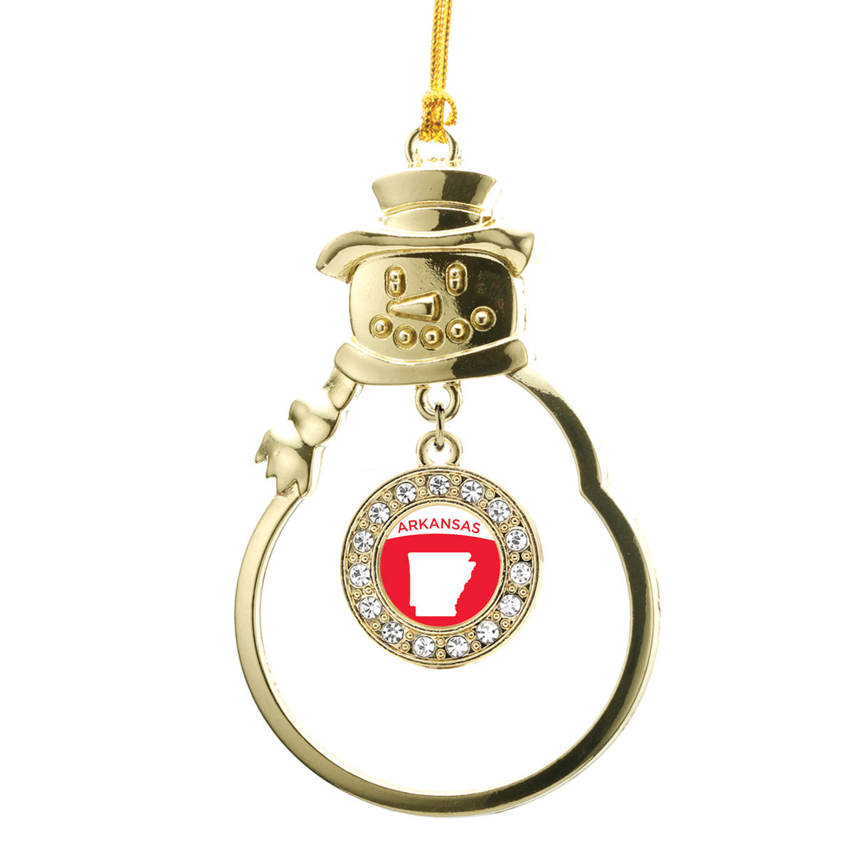 Gold Arkansas Outline Circle Charm Snowman Ornament