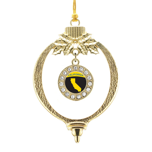 Gold California Outline Circle Charm Holiday Ornament