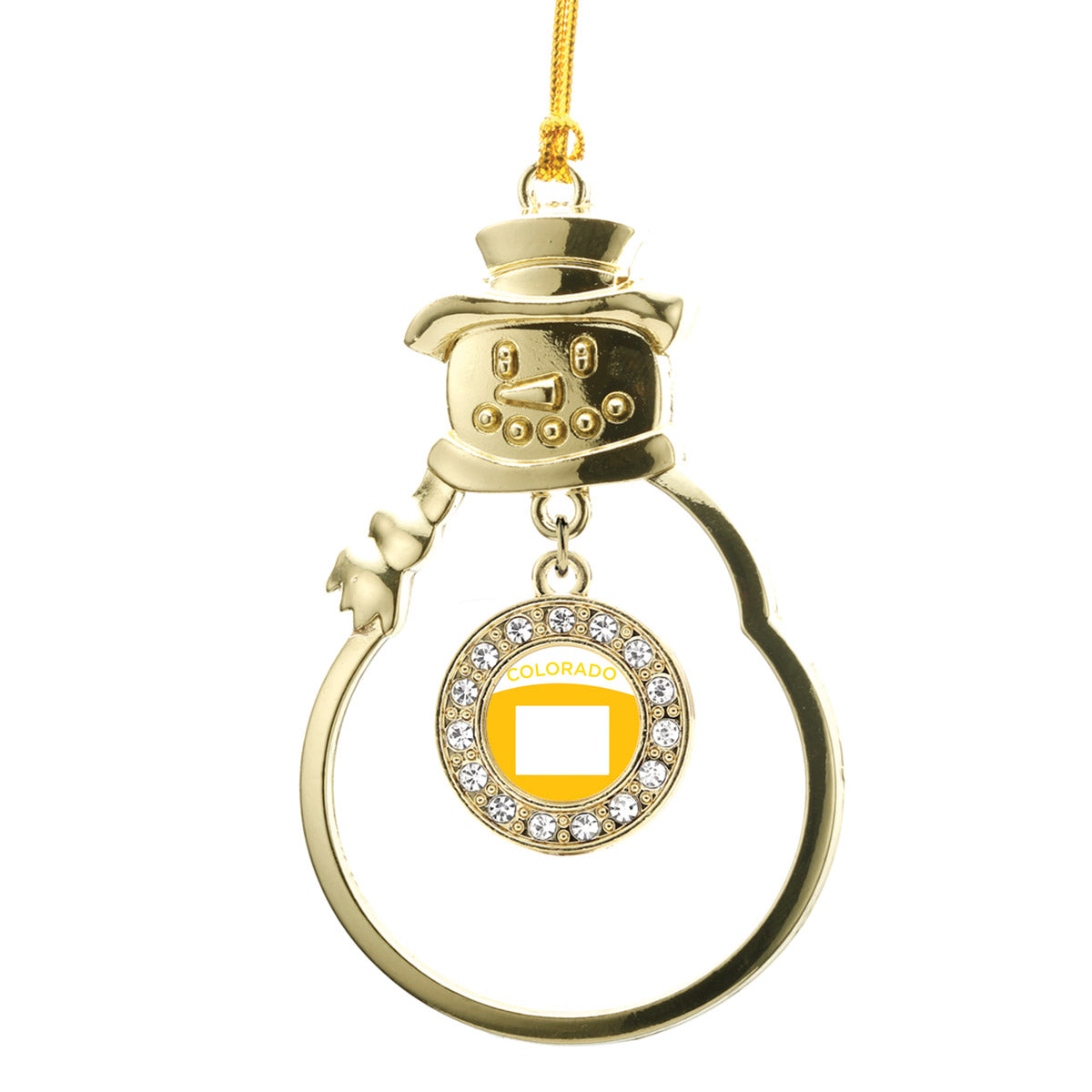 Gold Colorado Outline Circle Charm Snowman Ornament