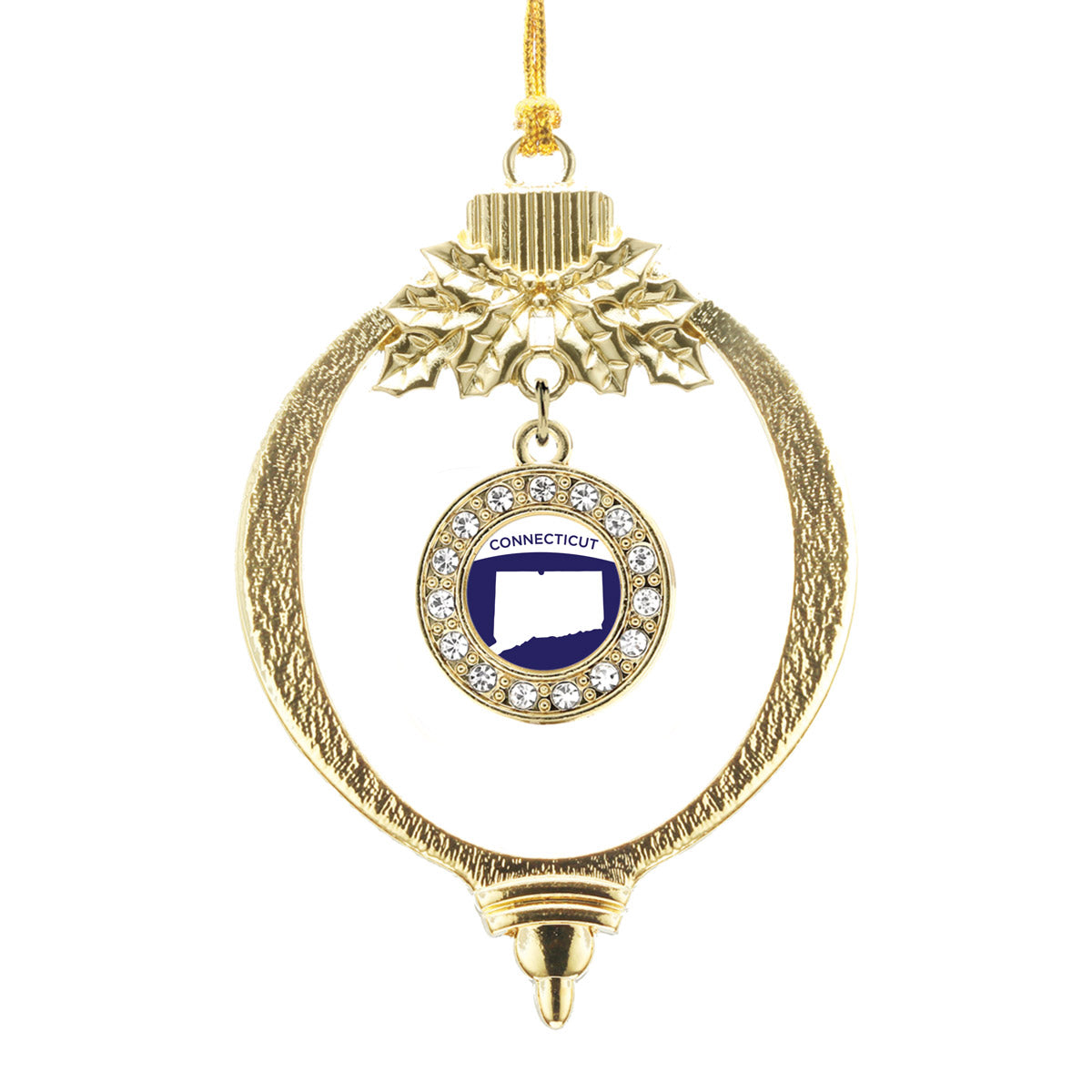 Gold Connecticut Outline Circle Charm Holiday Ornament