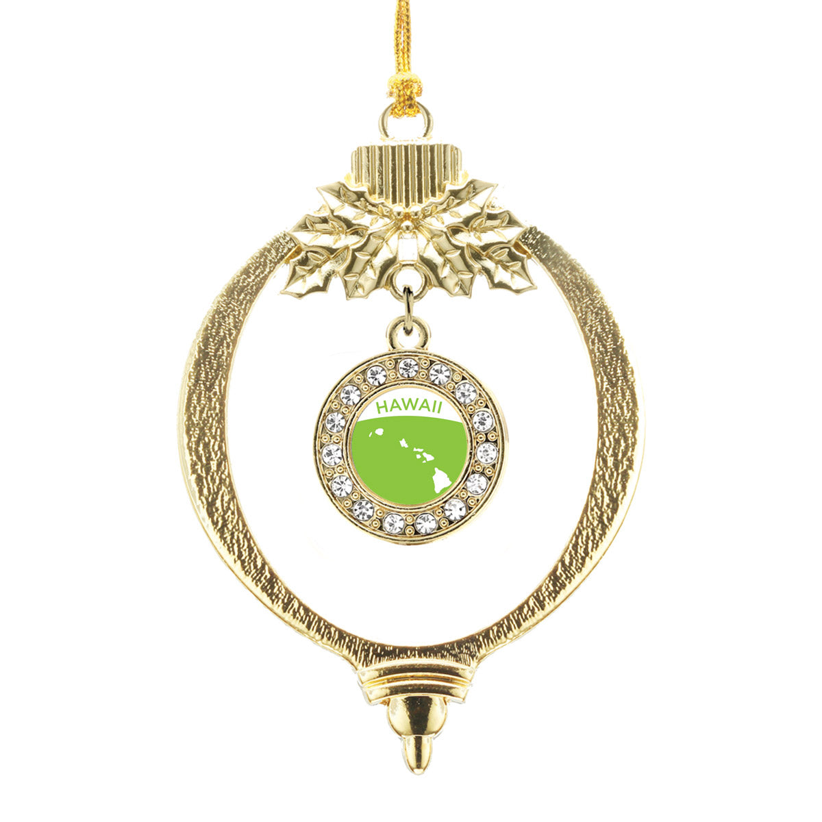 Gold Hawaii Outline Circle Charm Holiday Ornament
