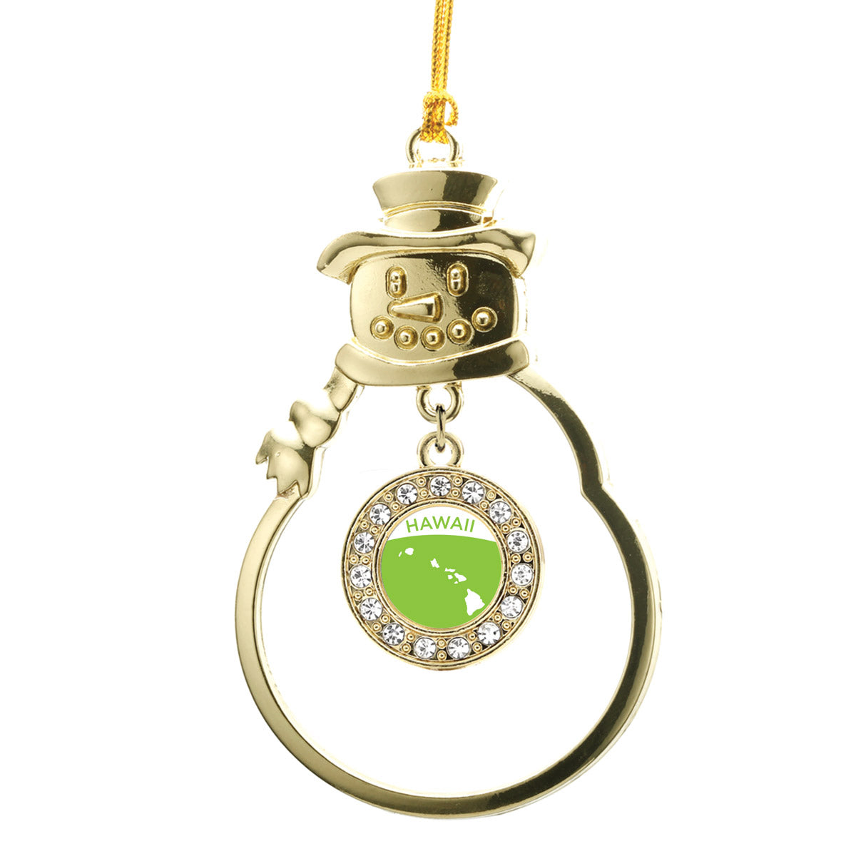 Gold Hawaii Outline Circle Charm Snowman Ornament