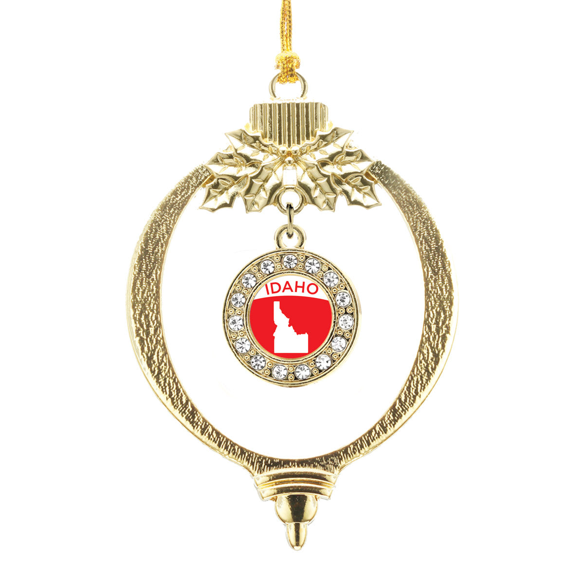 Gold Idaho Outline Circle Charm Holiday Ornament