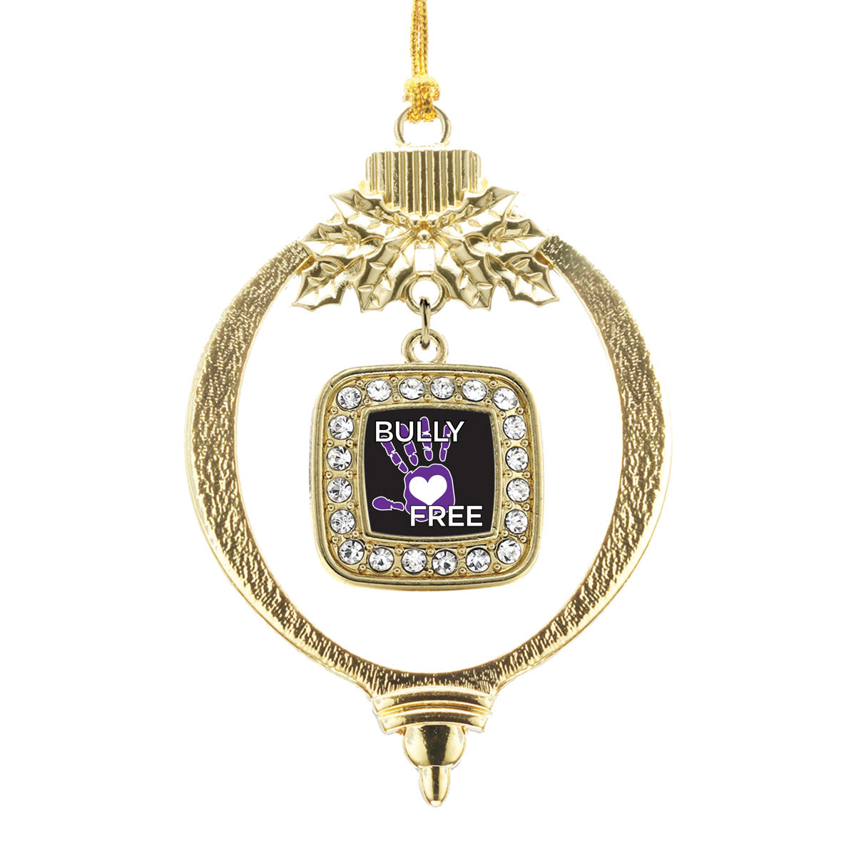 Gold Bullying Support and Awareness Square Charm Holiday Ornament