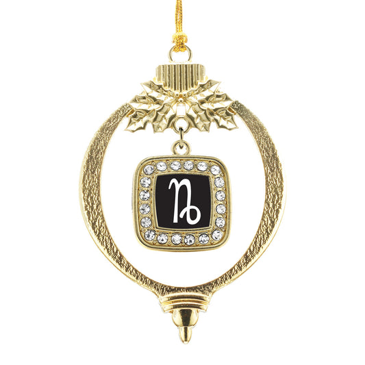 Gold Capricorn Zodiac Square Charm Holiday Ornament