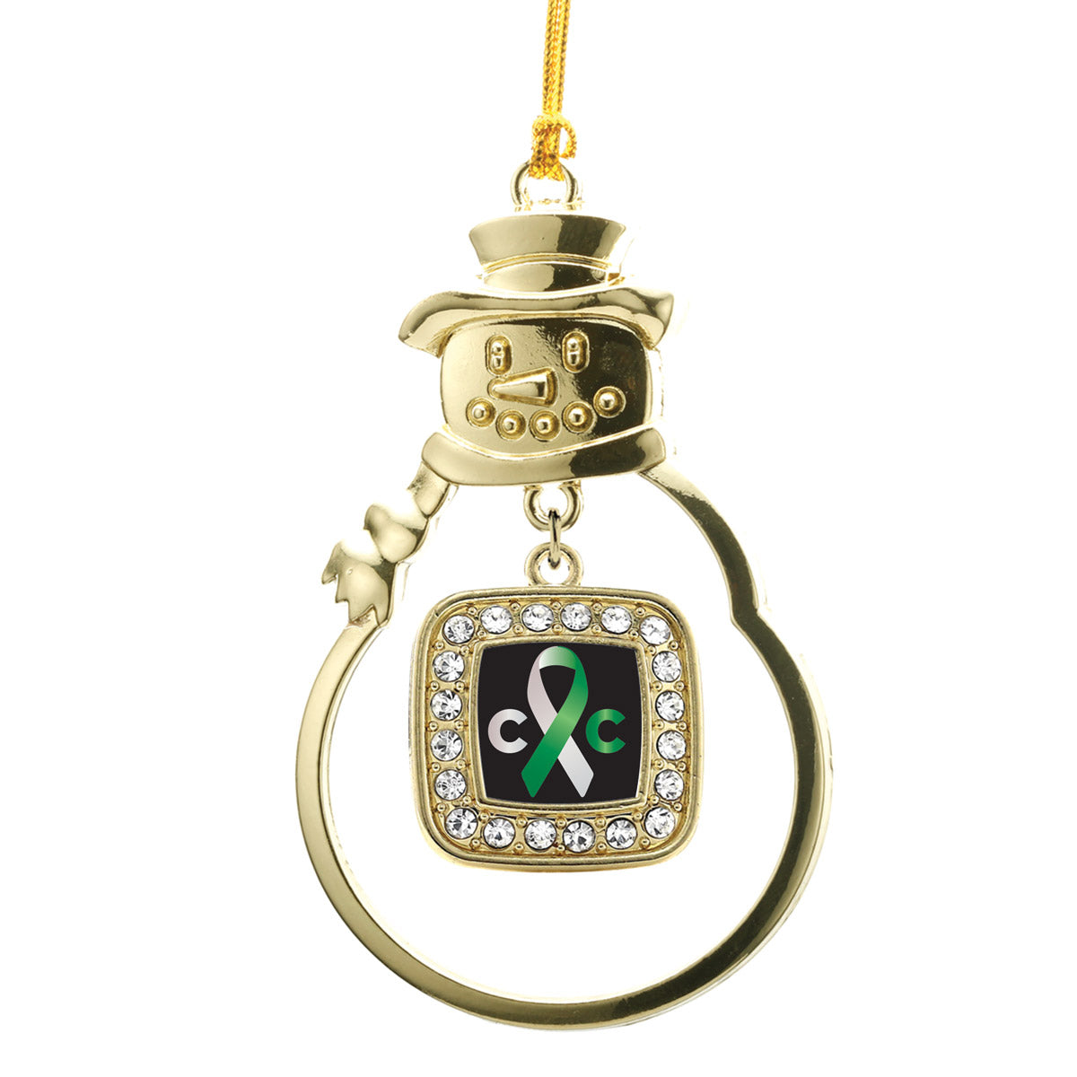 Gold Cervical Cancer Support Square Charm Snowman Ornament