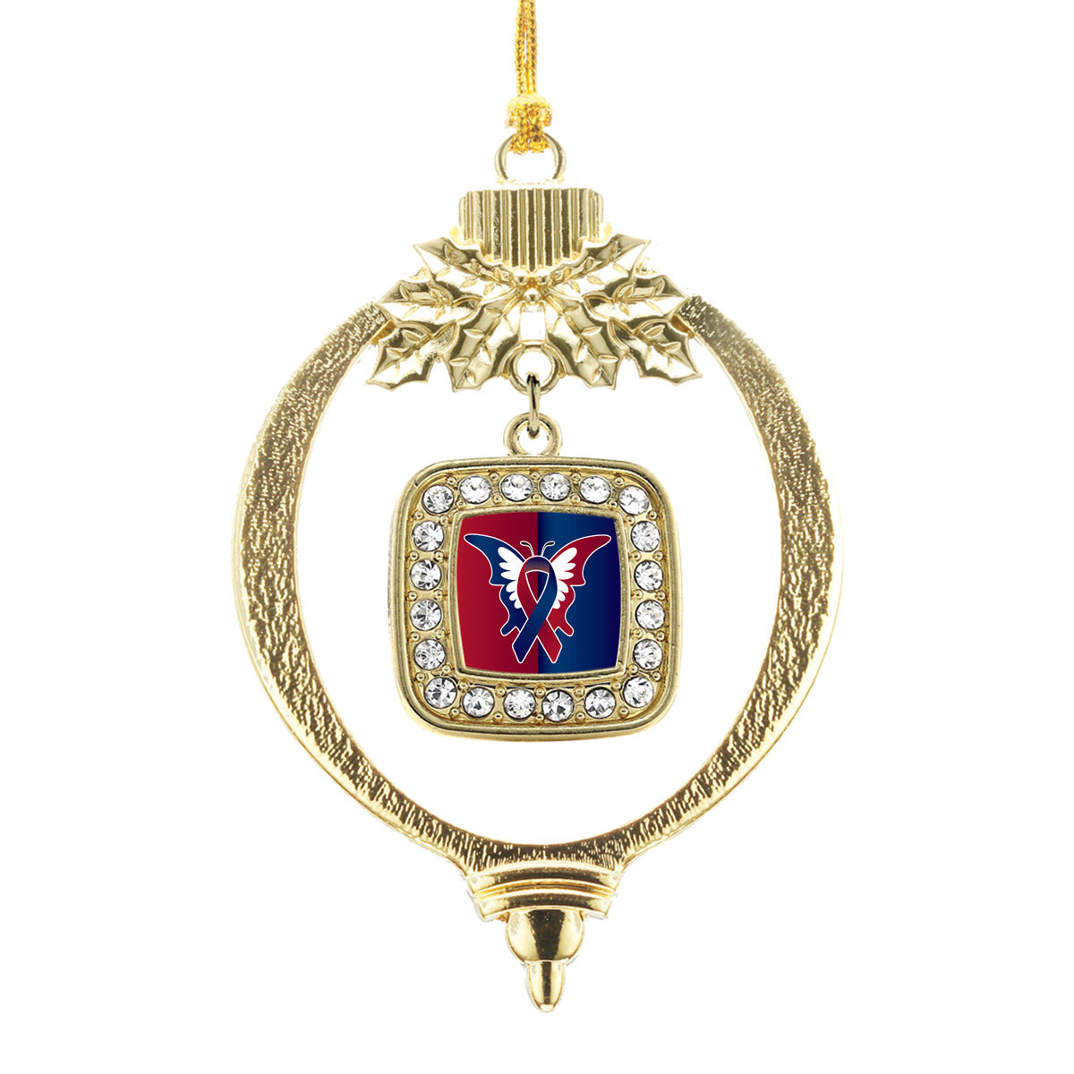 Gold CHD Support Square Charm Holiday Ornament