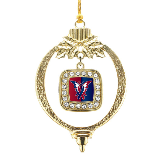 Gold CHD Support Square Charm Holiday Ornament