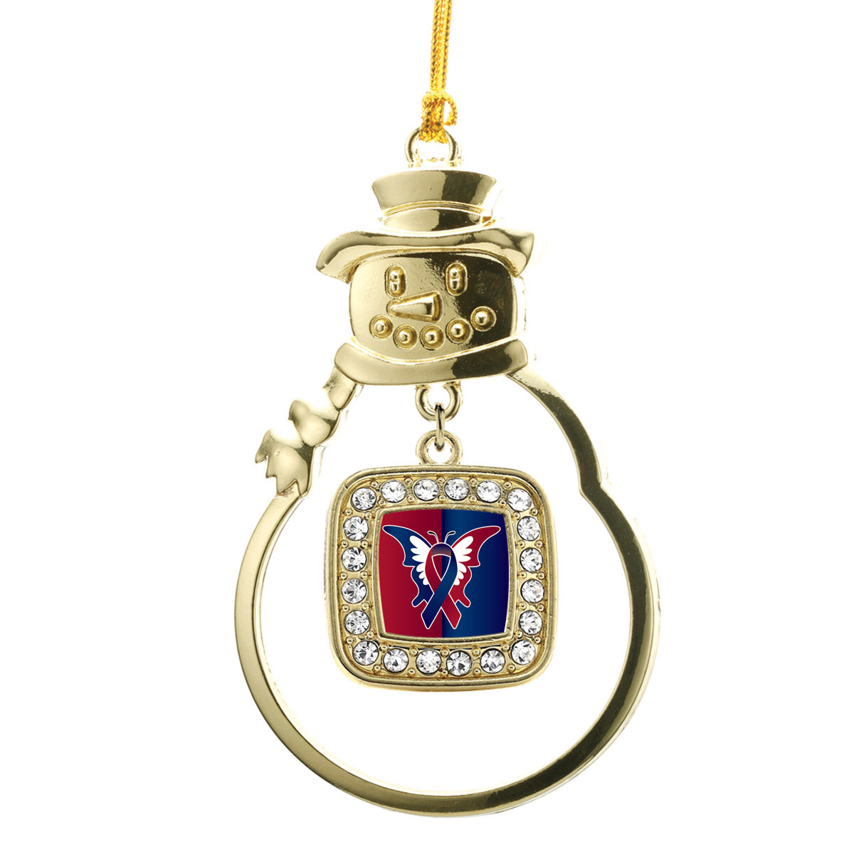Gold CHD Support Square Charm Snowman Ornament