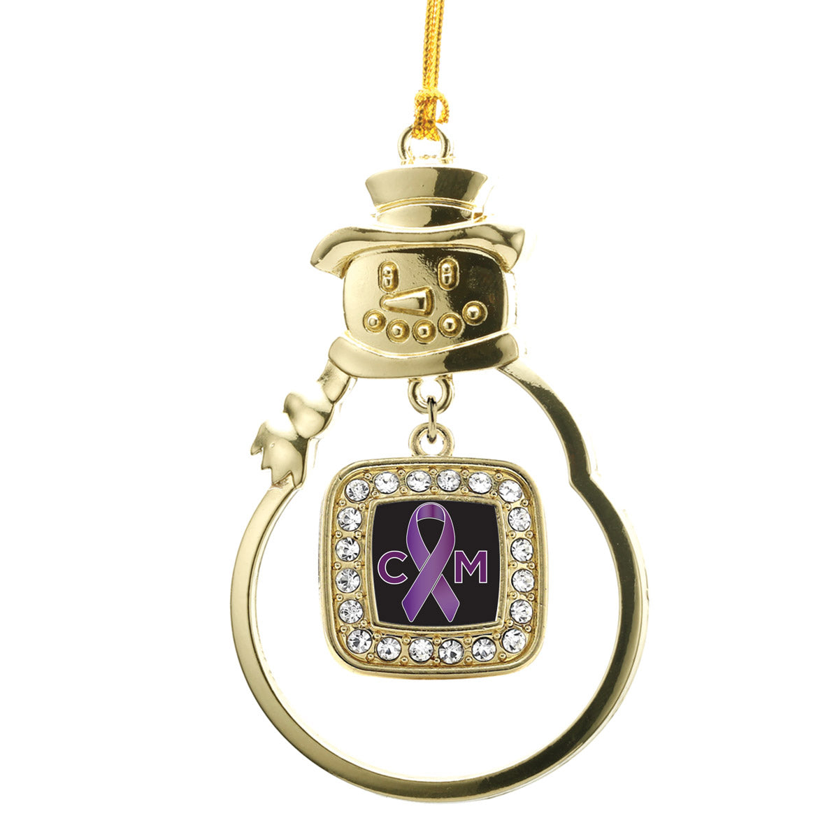 Gold Chiari Malformation Support Square Charm Snowman Ornament