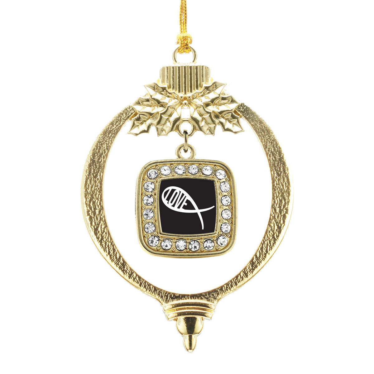 Gold Christian Fish Love Square Charm Holiday Ornament