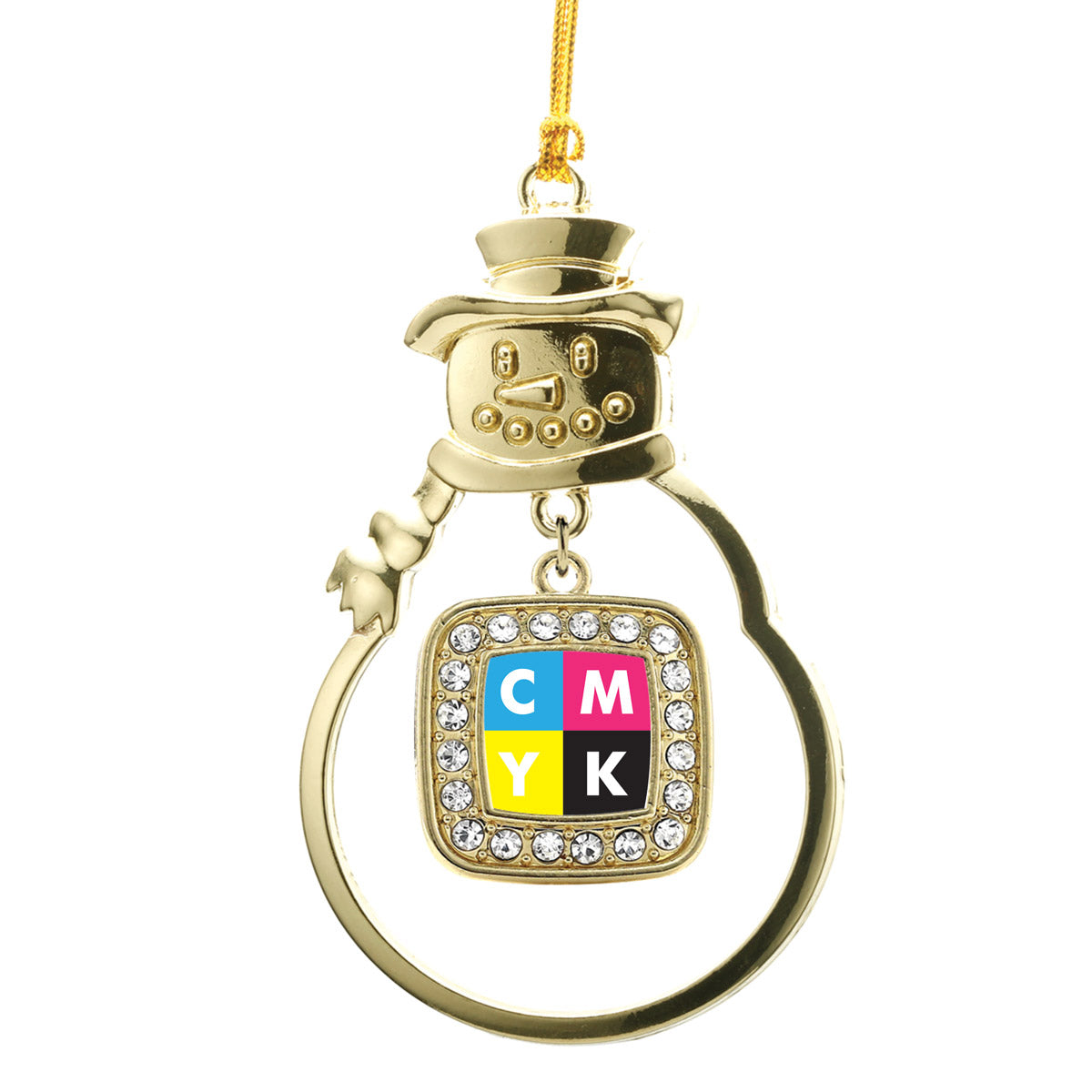 Gold CMYK Square Charm Snowman Ornament