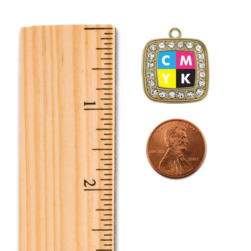 Gold CMYK Square Charm Snowman Ornament