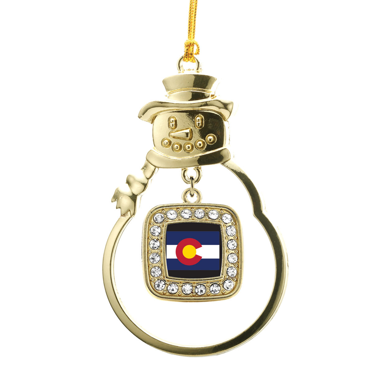 Gold Colorado Flag Square Charm Snowman Ornament