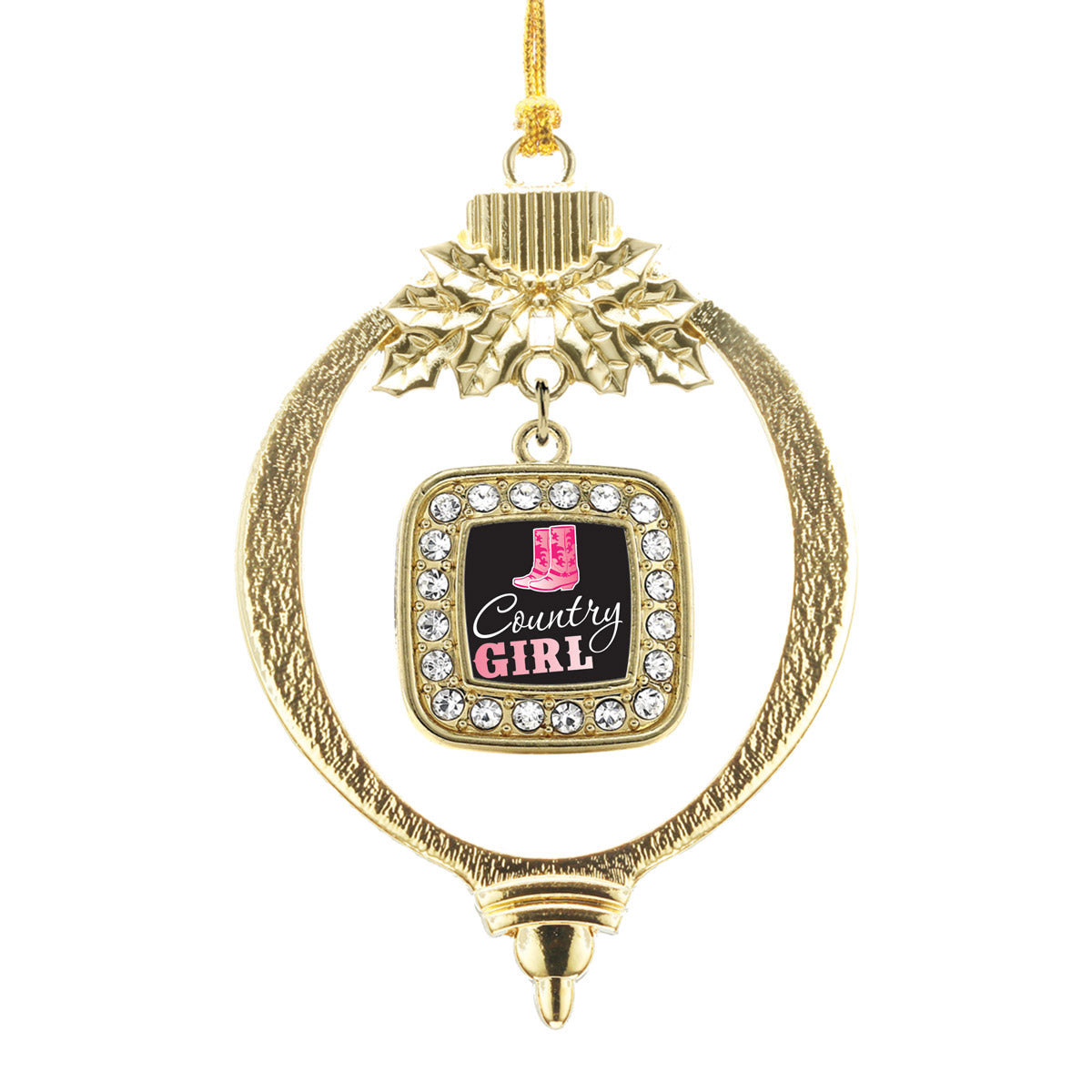 Gold Country Girl Square Charm Holiday Ornament