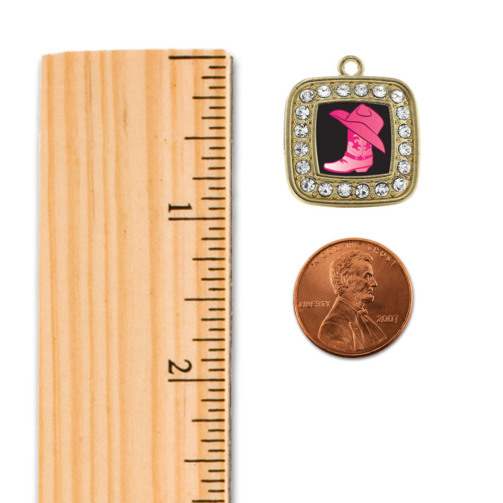 Gold Cowgirl Boot Square Charm Snowman Ornament